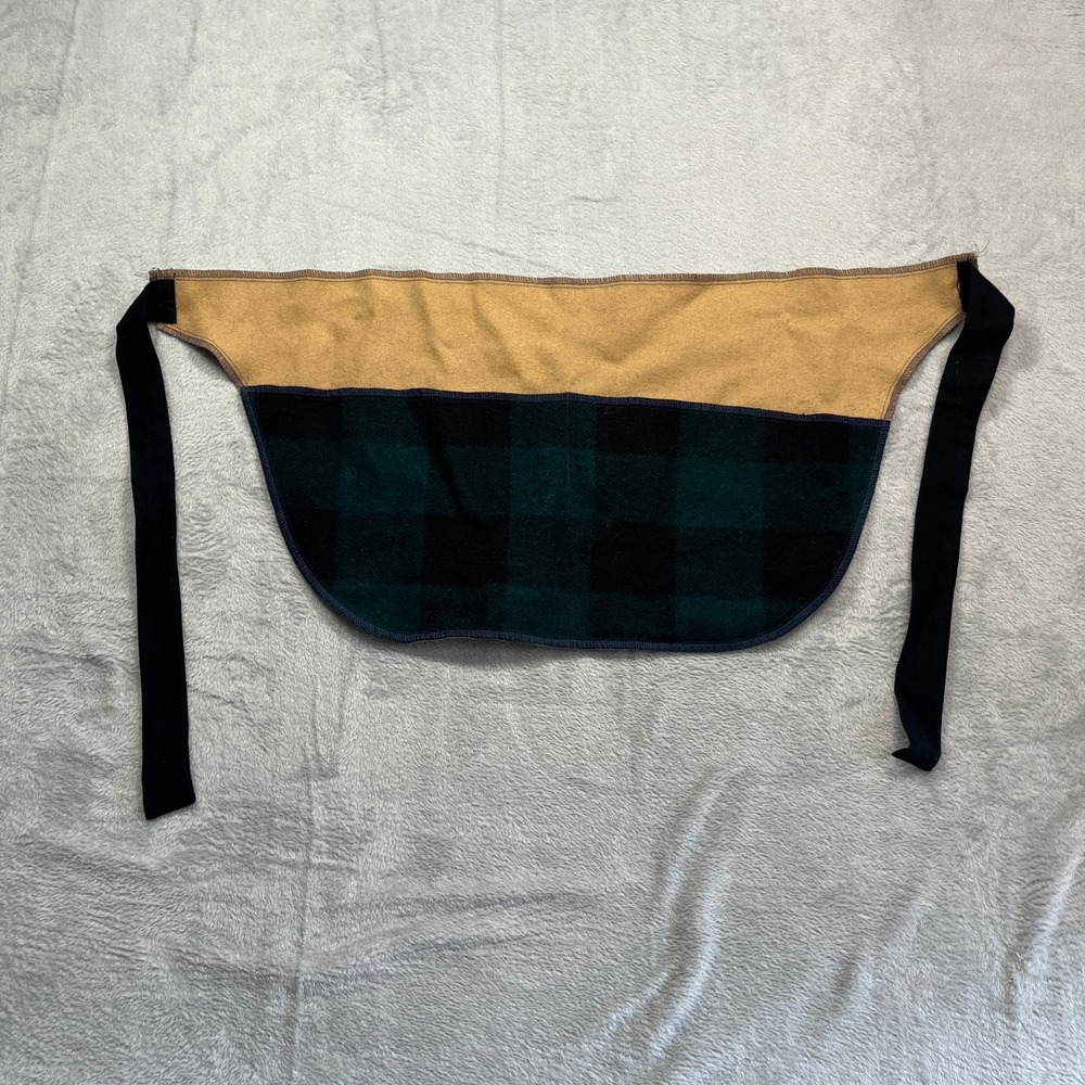 Handmade Wool Half Apron Tan Green Black Buffalo Plaid Colorblock Rustic